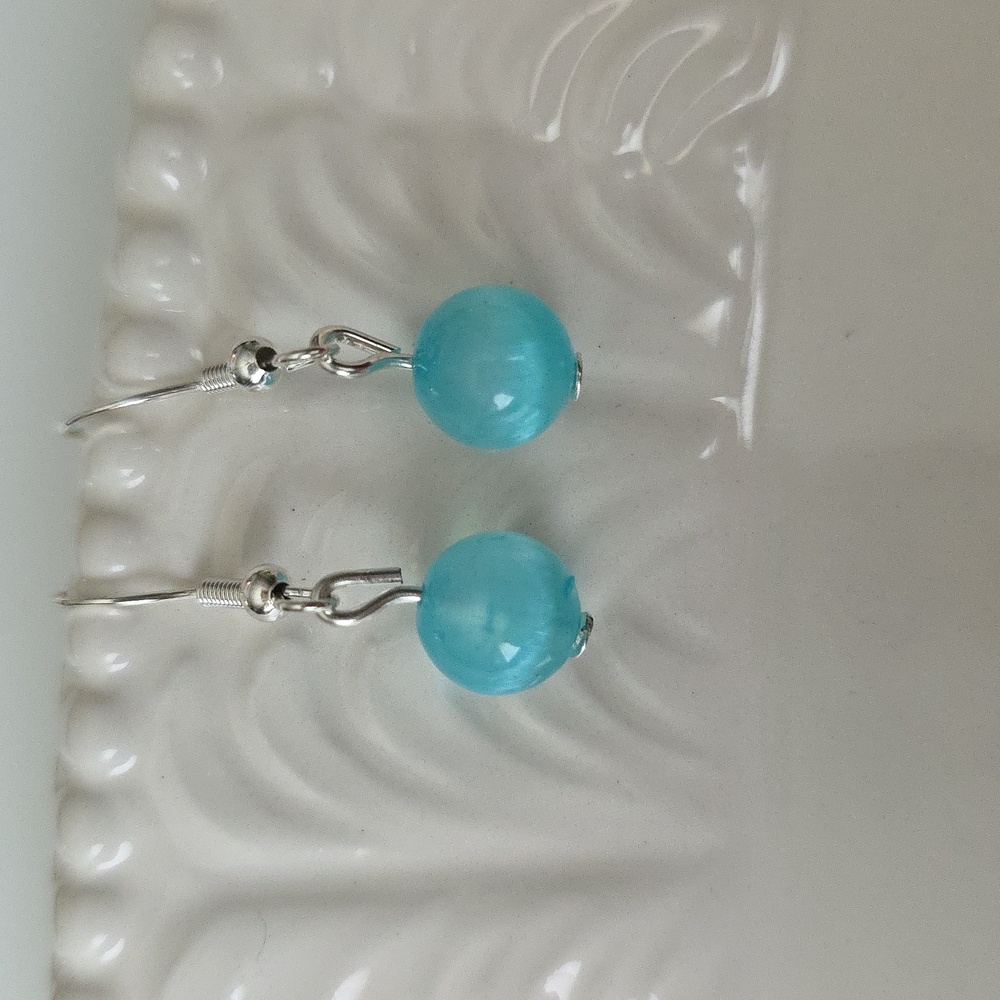Aquamarine SELENITE  Pastel Beaded Handcrafted Artisan Earrings